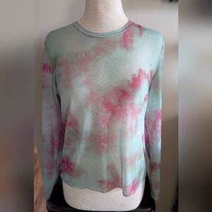 Zara Mint Green and Pink Tie-Dye Semi-sheer Long Sleeve Tee